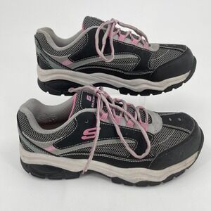 Skechers Biscoe WOMENS Black Gray Pink Lace Up Comp Toe Work Safety Shoes SIZE 7